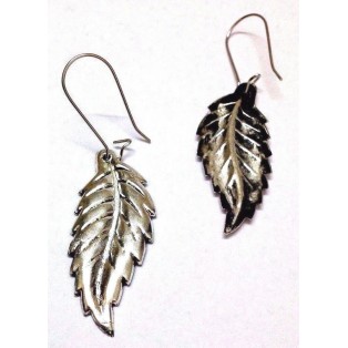 LEAF - Silver Oxidized Earring - Light Hook Dangle Drop Long- Fashion Novelty Gift